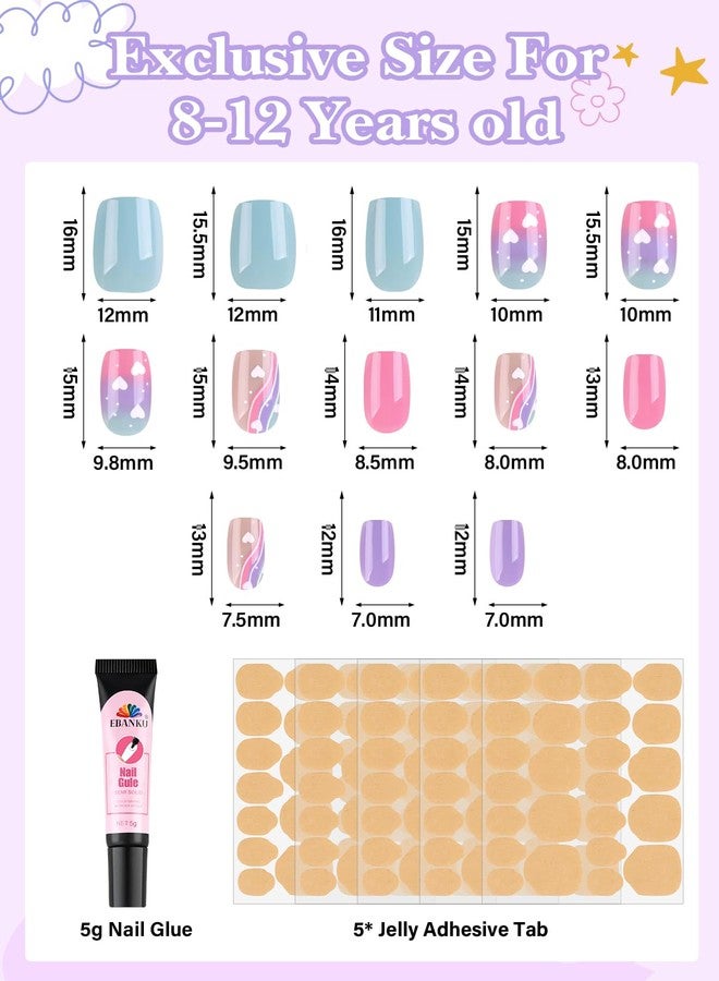 EBANKU 130 Pcs Press on Nail Kids, 5 Pack French Heart Kid Flase Nails Kit with Nail Glue Set Fake Nail for Girls Nail DIY Salon Home Decor - Image 2
